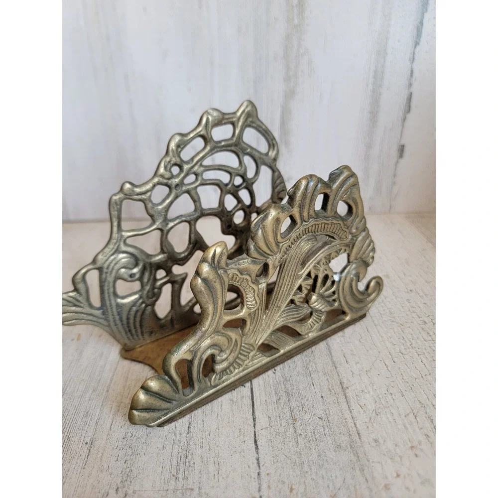 Vintage ornate napkin brass Unique letter holder metal home decor flower